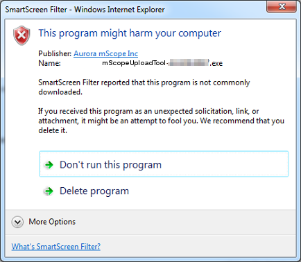 Windows 7 Smartscreen warning