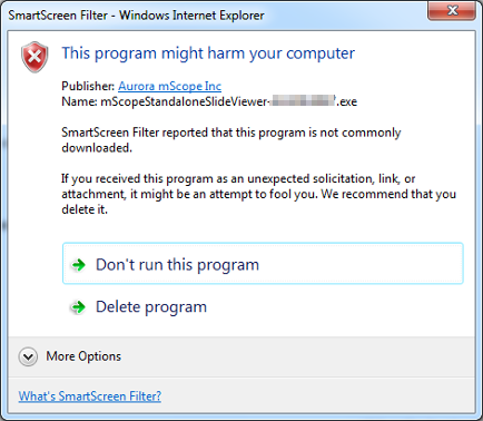Windows 7 Smartscreen warning